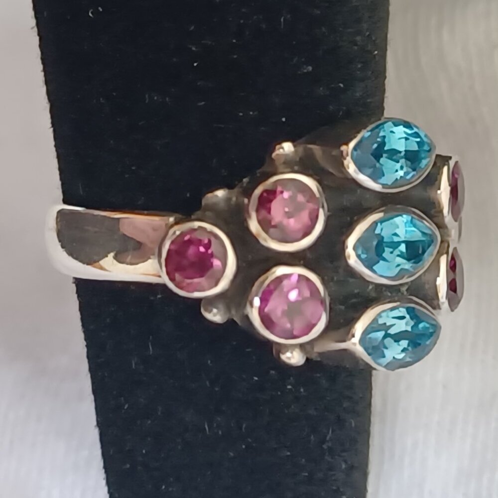 Nicky Butler ring blue topaz pink tourmaline silver size 5 like new - Picture 9 of 16